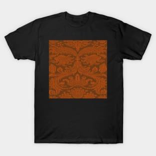 Autumn Orange on Warm Brown Royal Medieval Damask Scrolls T-Shirt